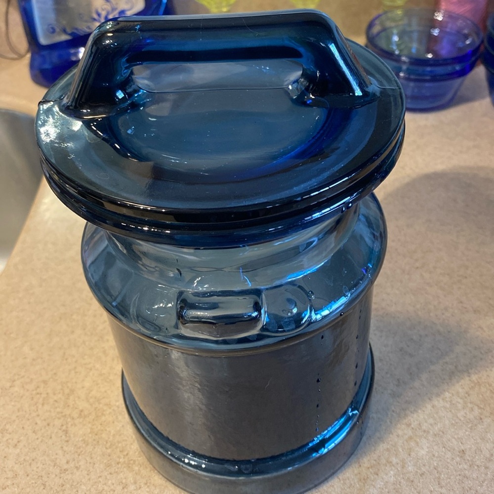 Vintage LE SMITH cobalt blue glass lidded apothecary jar/cannister like  new